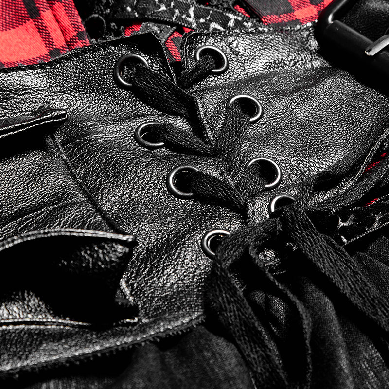 A Type Splicing Braces Fluffy Cute Plaid Punk Dress - Image 5