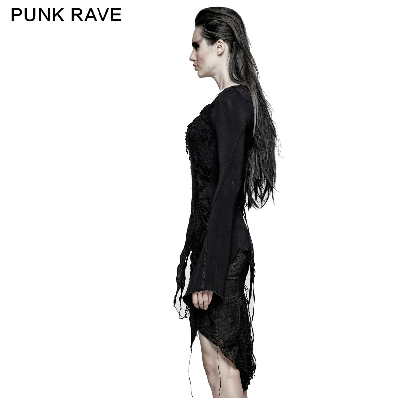 Asymmetric Hem Square Collar Feminine Gothic T-shirts - Image 2