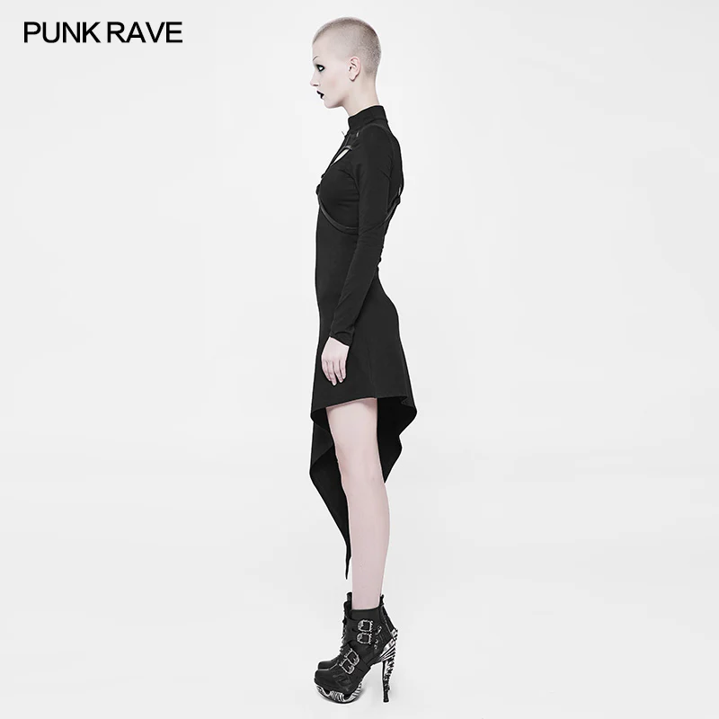 Asymmetrical Black Harness Design Knit Punk Dress - Image 2