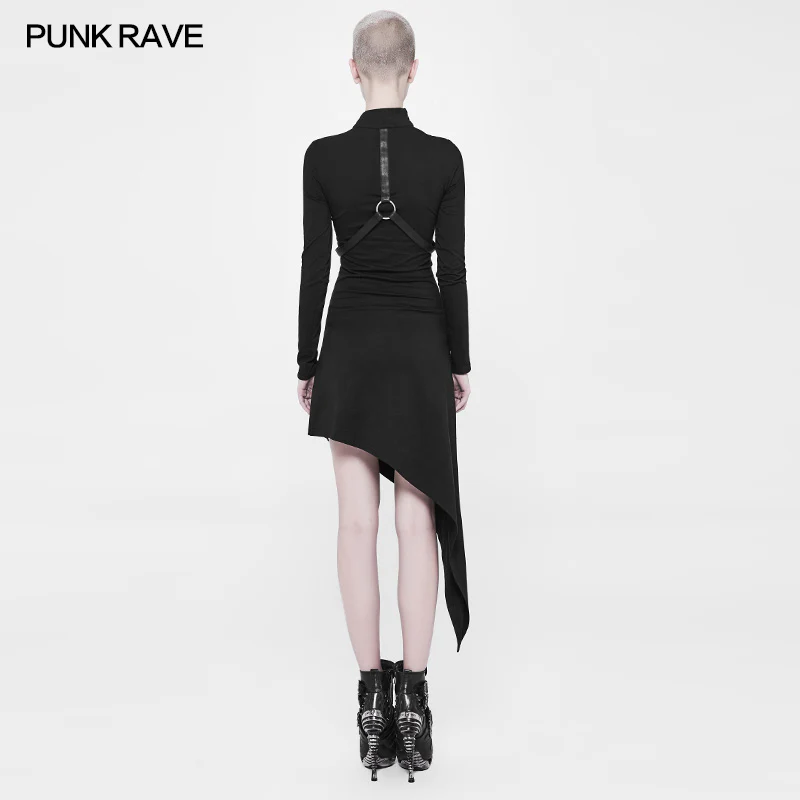 Asymmetrical Black Harness Design Knit Punk Dress - Image 3
