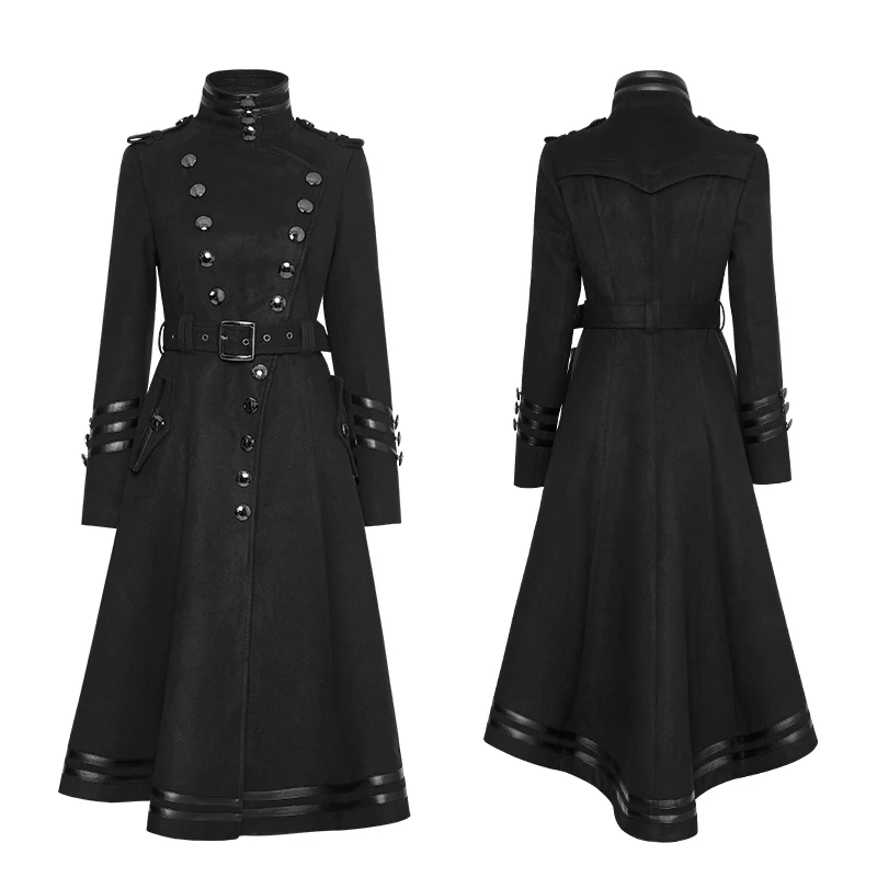 Asymmetry Worsted Long Punk Coat Women Black Military Uniform - Image 4