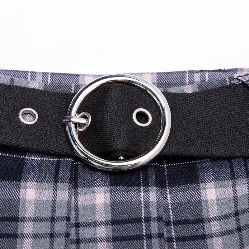 Belt pleated plaid half skirt - Image 5