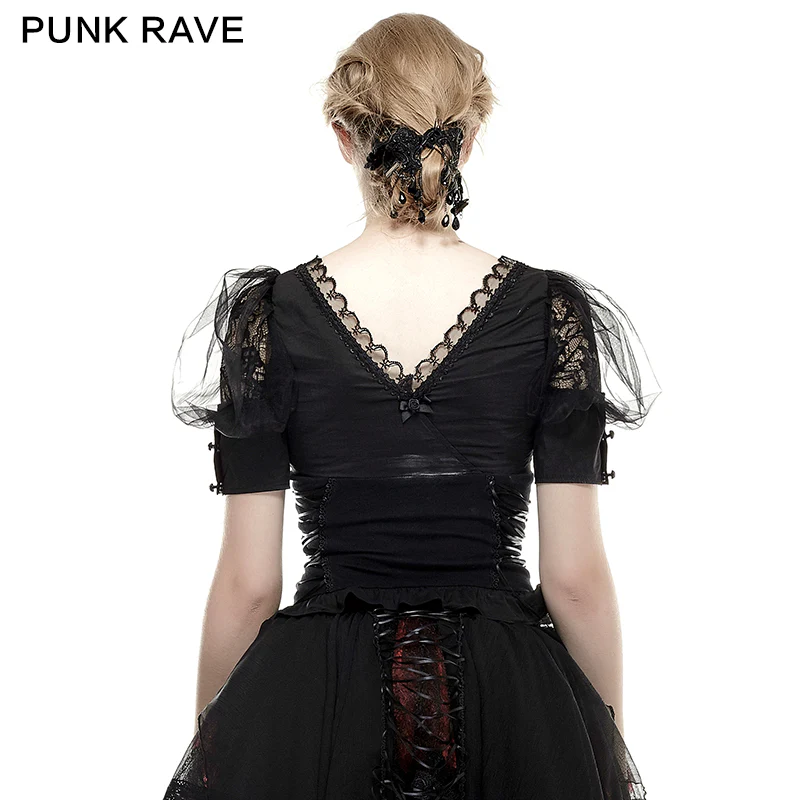 Black Elastic Pastoral Style Gothic Shirts Lace Lolita Blouse - Image 3