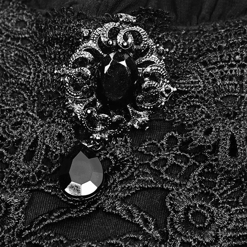 Black Lace Stand Collar Lolita T-Shirts For Women - Image 5