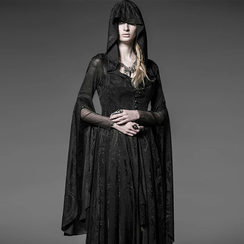Black Sexy Oversized Hooded Gothic Trench Coats For Young Women - Image 3