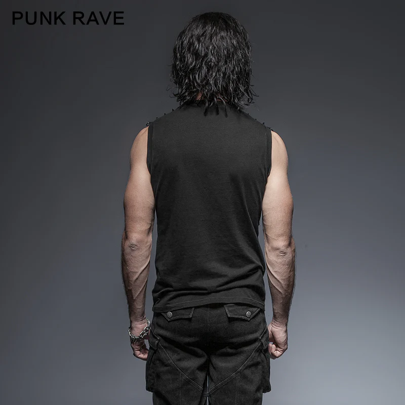 Black Sleeveless Stripe Tank Tops Punk Vest For Men - Image 3