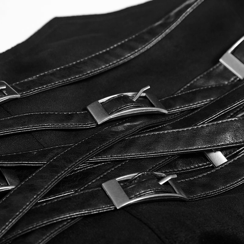 Black Wool Leather Spanking Split Punk Skirt - Image 5