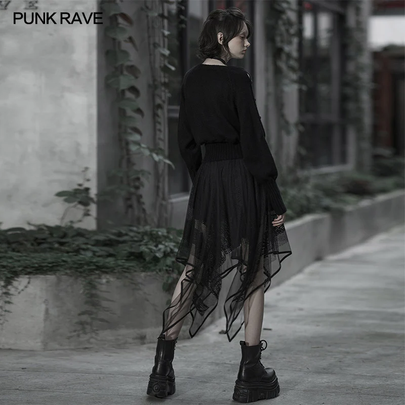 Chiffon lace asymmetrical hemline skirt - Image 3