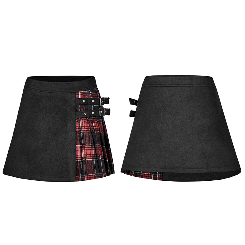 Colored checked folded half skirt with button loop - Image 5