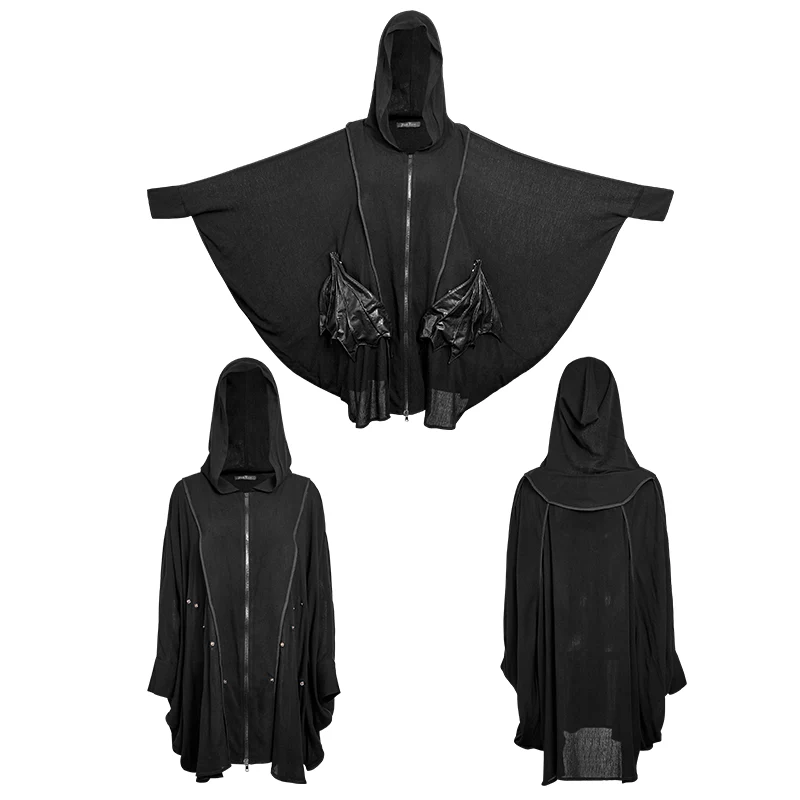 Comfortable Black Bats Punk Jacket With Double Zippers - Image 4