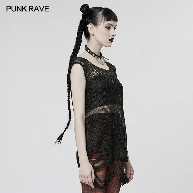Punk imitation mental wire ripped sweater - Image 2