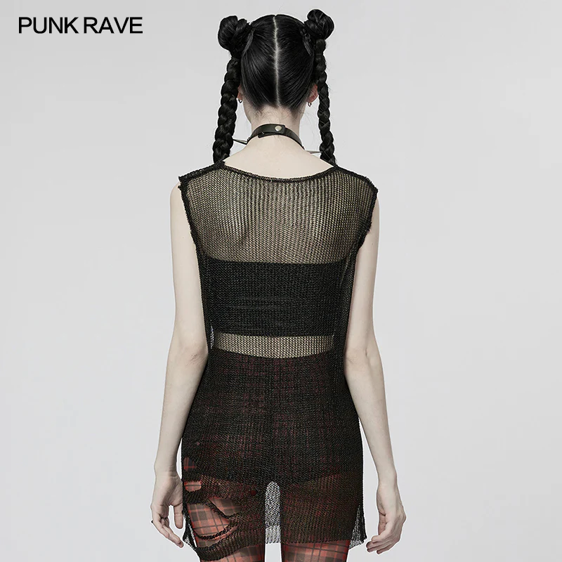 Punk imitation mental wire ripped sweater - Image 3