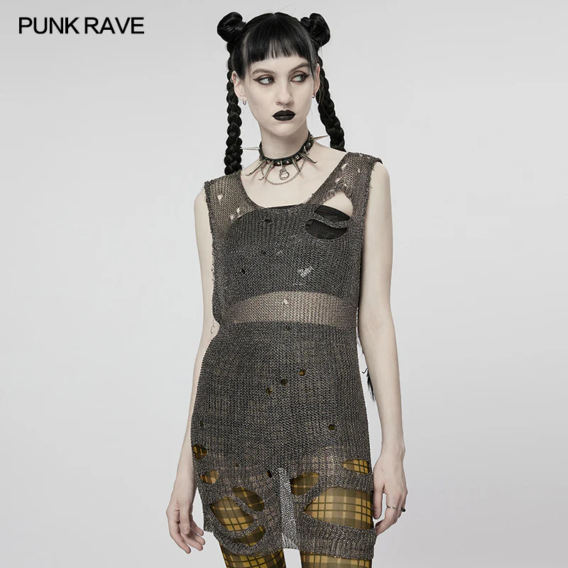 Punk imitation mental wire ripped sweater - Image 6