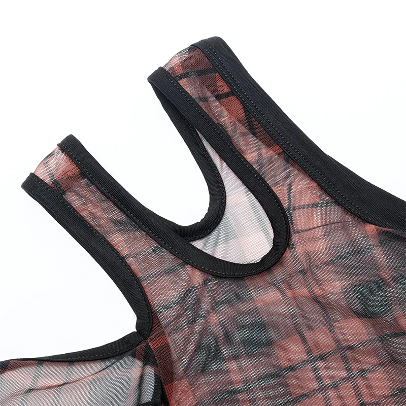 Daily punk plaid mesh T-shirt - Image 15