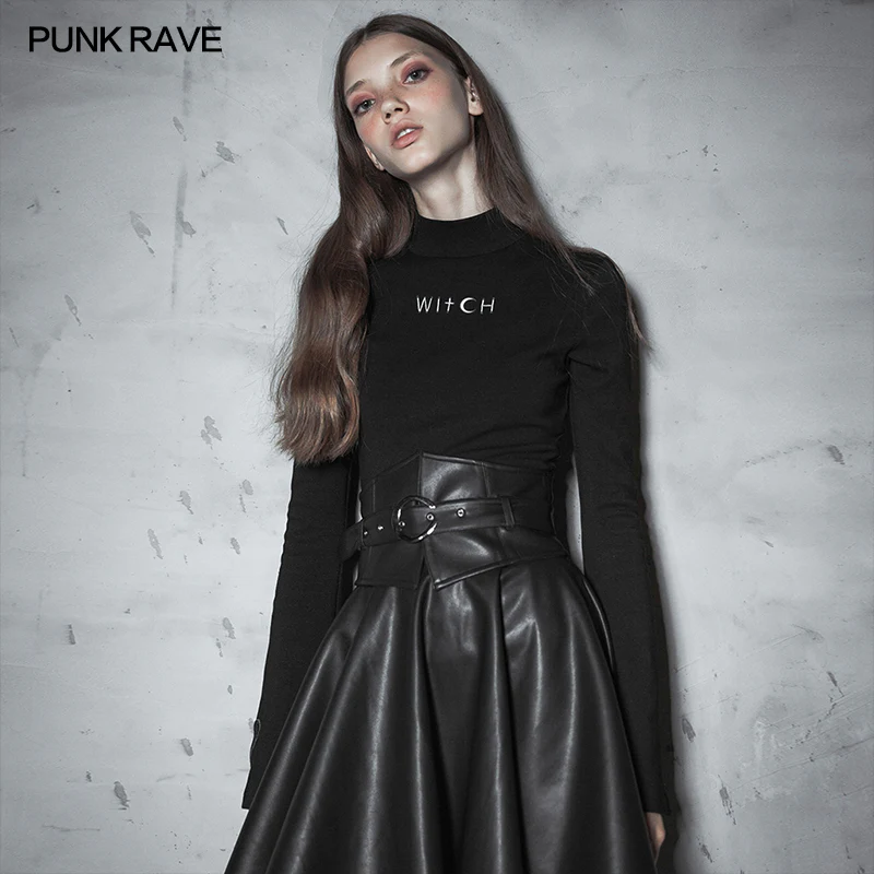 Dark High Collar "Witch" Trumpet Sleeve Knitted Top