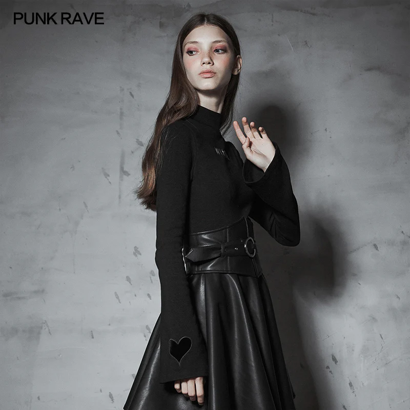 Dark High Collar "Witch" Trumpet Sleeve Knitted Top - Image 2