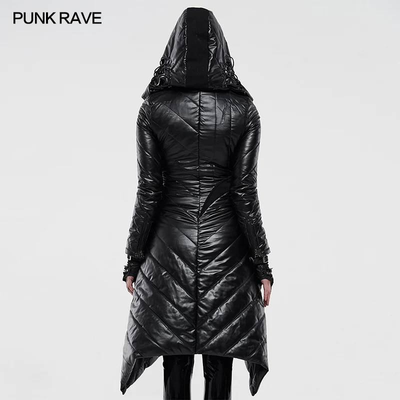Dark Punk Geometric Split Medium Long Coat - Image 4