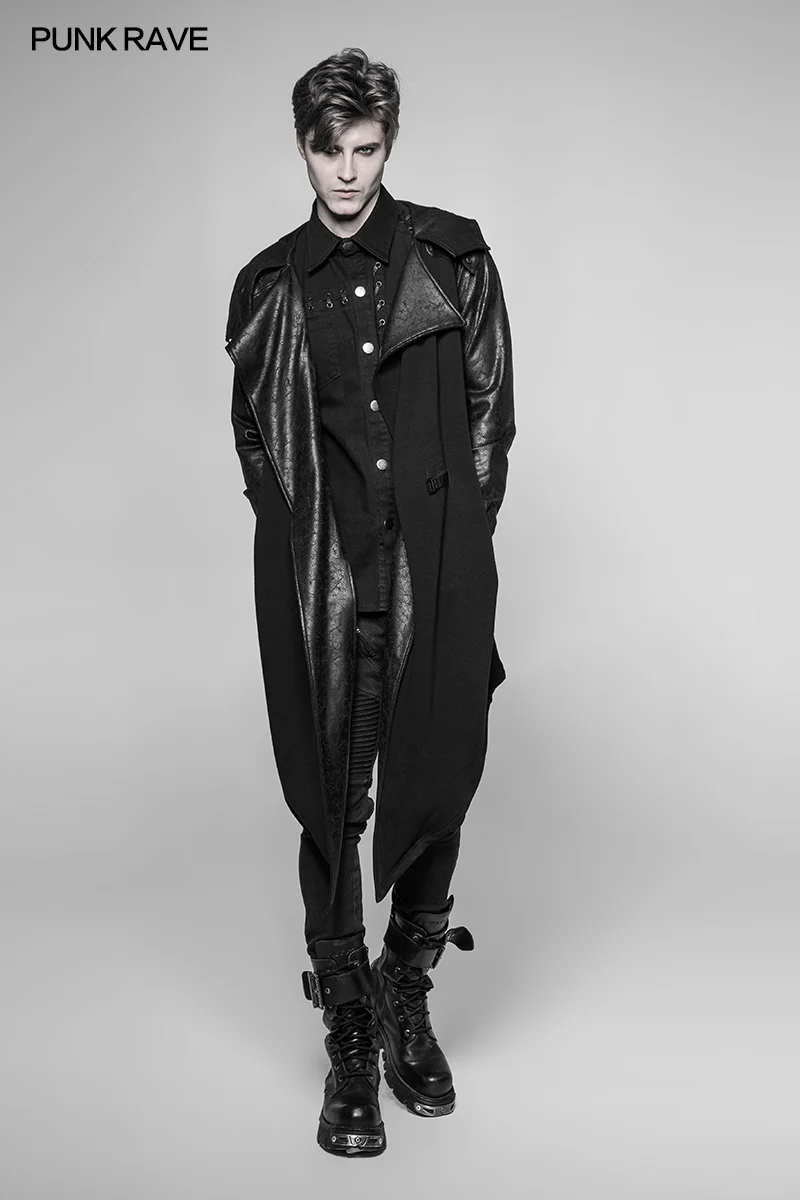 Dark Punk Leather Crack Knit Stitching Hooded Cardigan - Image 6