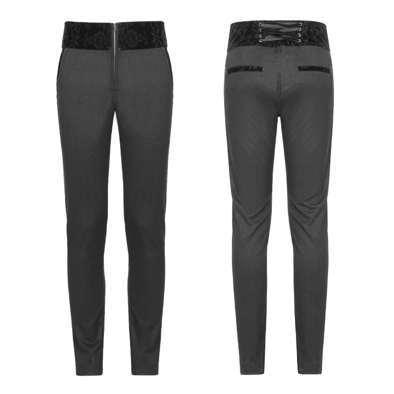 Dracula Gothic Pants Dark Stripes Trousers With Velvet Print Waistband - Image 5