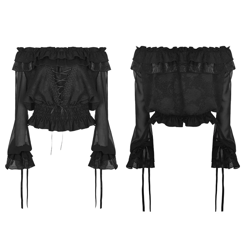 Embossed Fabric Gothic T-shirt Gorgeous Elastic Top - Image 4