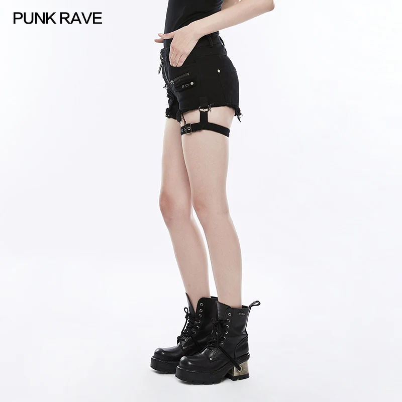 Fashion Inelastic Short Punk Pants With Rivet And Metal Decoration - Image 2