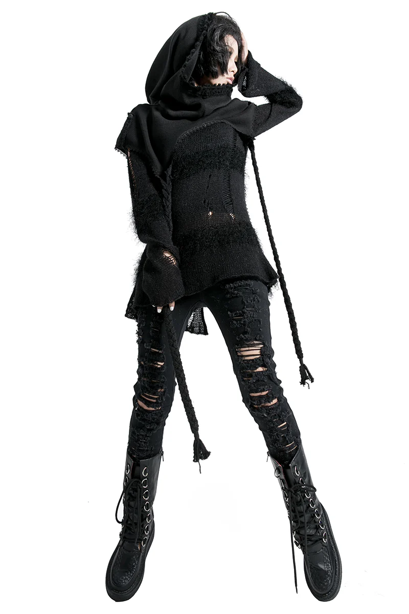 Fashion Ladies Knitted Black Wool Hood Accessories - Image 6