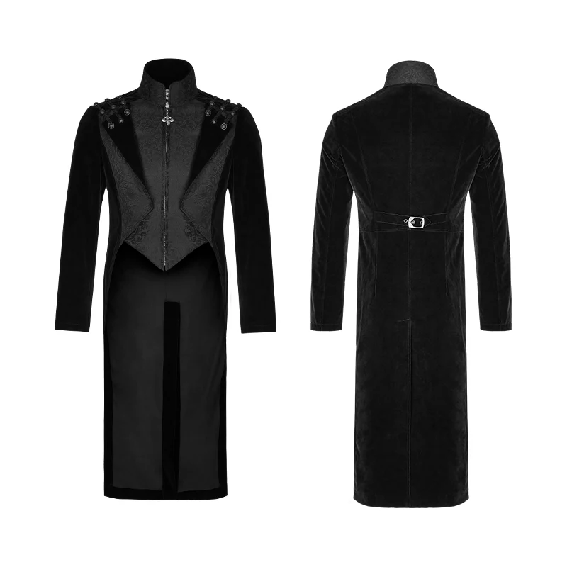 Fashion Men Velvet Gothic Coat With Adjustable Buckle - Image 4