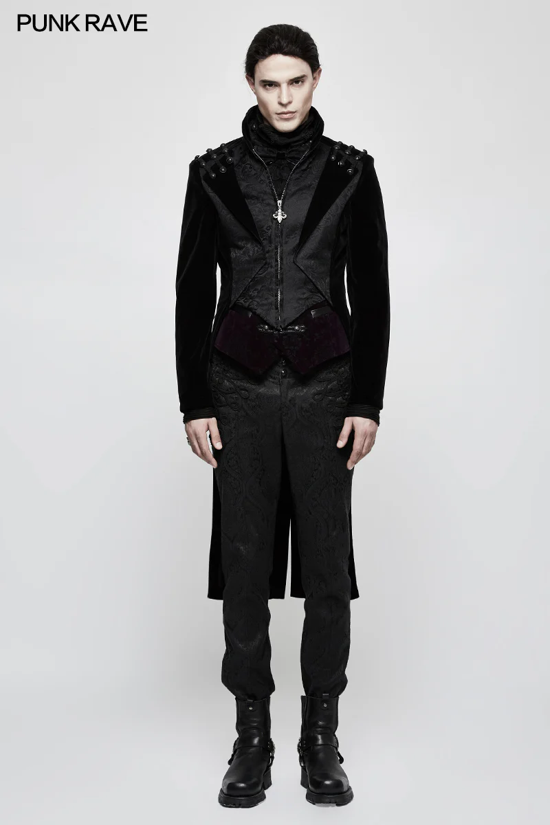 Fashion Men Velvet Gothic Coat With Adjustable Buckle - Image 6