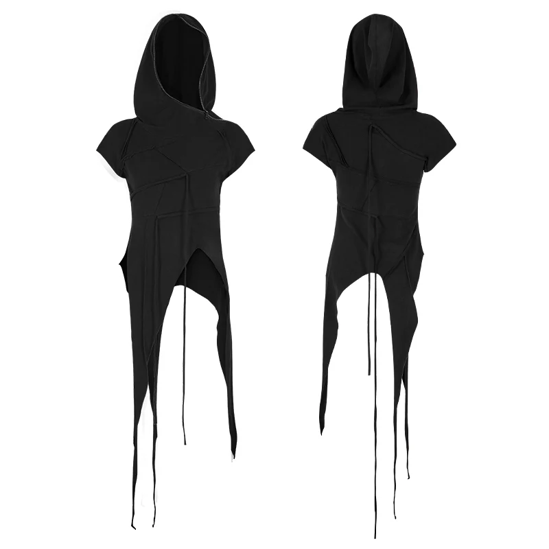 Fashion Slant Hat Mosaic Punk T-shirt Irregular Top - Image 4