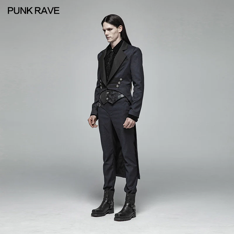 Gentleman Punk Mid-length Coat V-neck Long Sleeve Tailcoat - Image 2