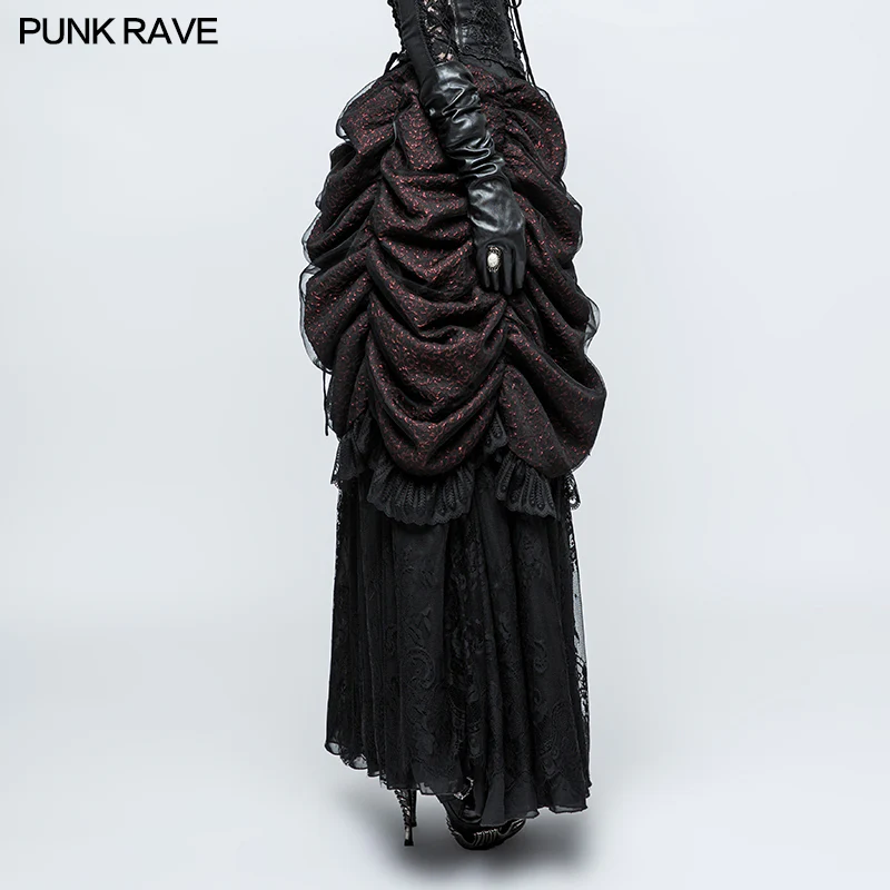 Gorgeous Flame Jacquard Gothic Skirt With Bubble Lace Hem - Image 2