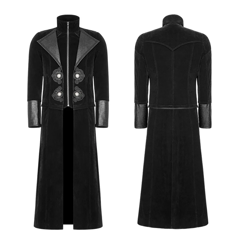 Gorgeous Velvet Long Punk Jacket Detachable Fake Two-Piece Coat For Men - Image 4