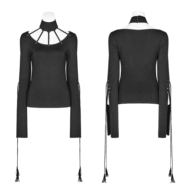Goth Bat Messenger Knitted Long Sleeves T-shirt - Image 5