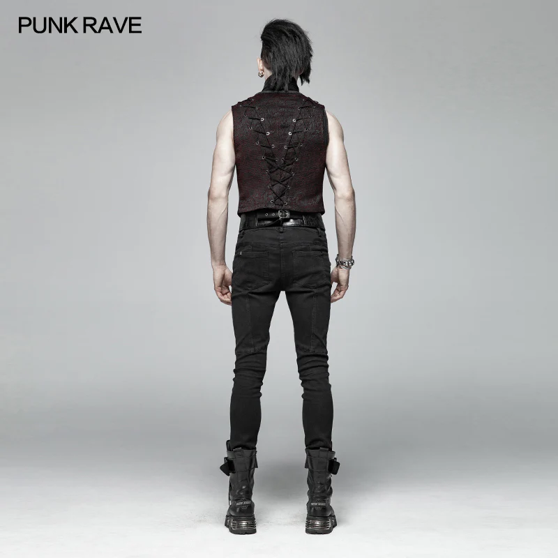 Goth Black And Red V-neck Zipper Vest With Cross Decoration - Image 3