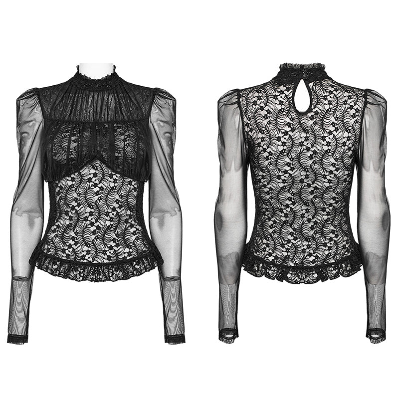 Goth  bubble embroidery lace shirt - Image 3