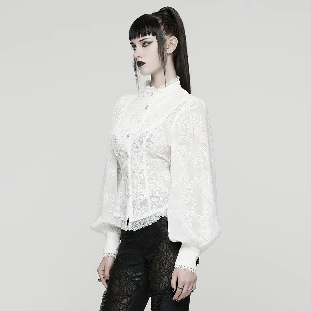 Goth Embroidered Chiffon Shirt - Image 13