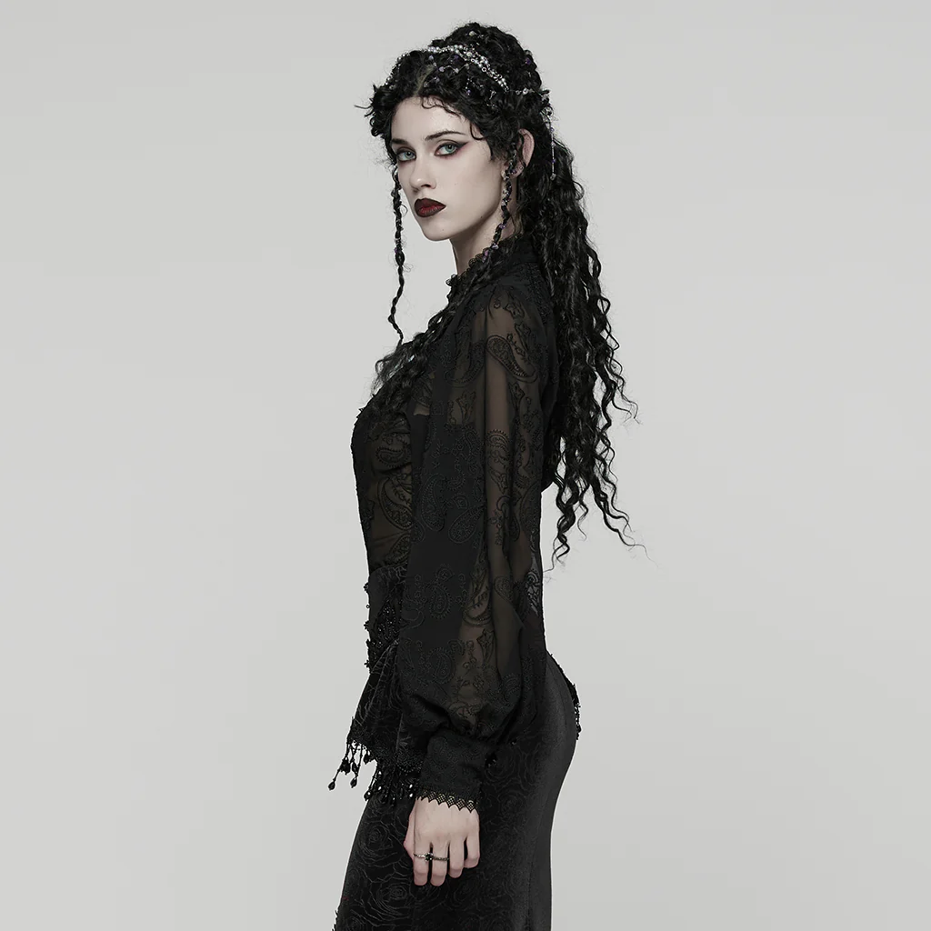 Goth Embroidered Chiffon Shirt - Image 2