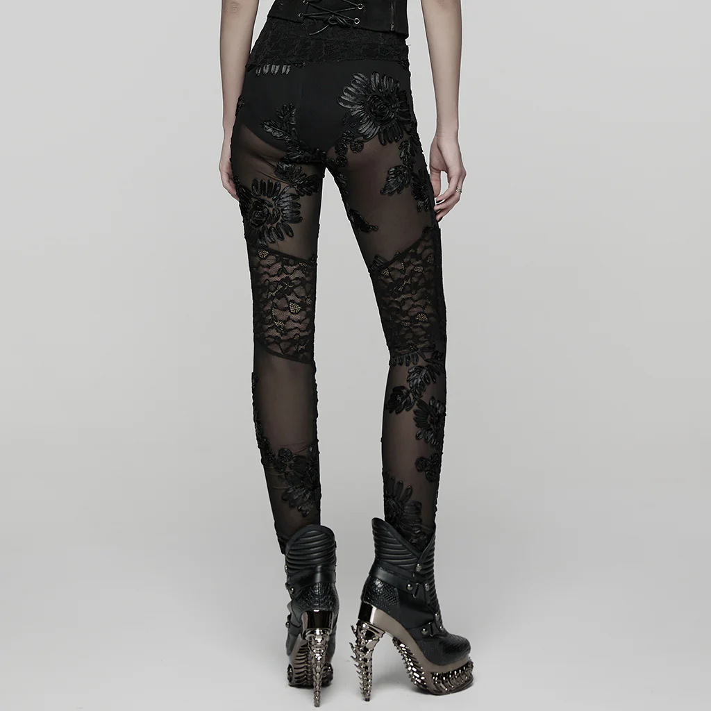 Goth Floral Lace Leggings - Image 2