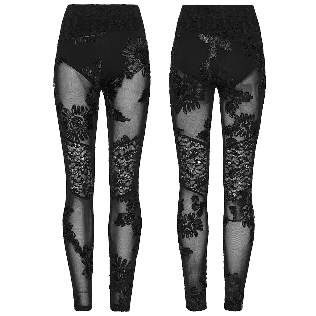 Goth Floral Lace Leggings - Image 4