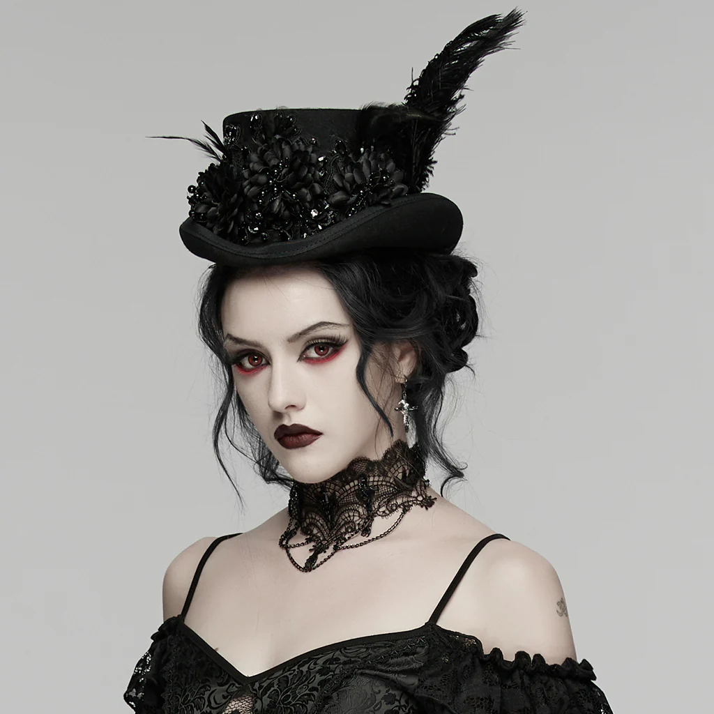 Goth retro feather formal hat - Image 5