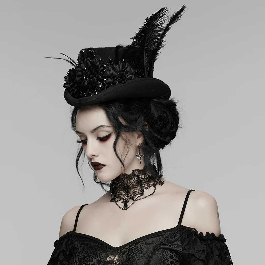 Goth retro feather formal hat - Image 6