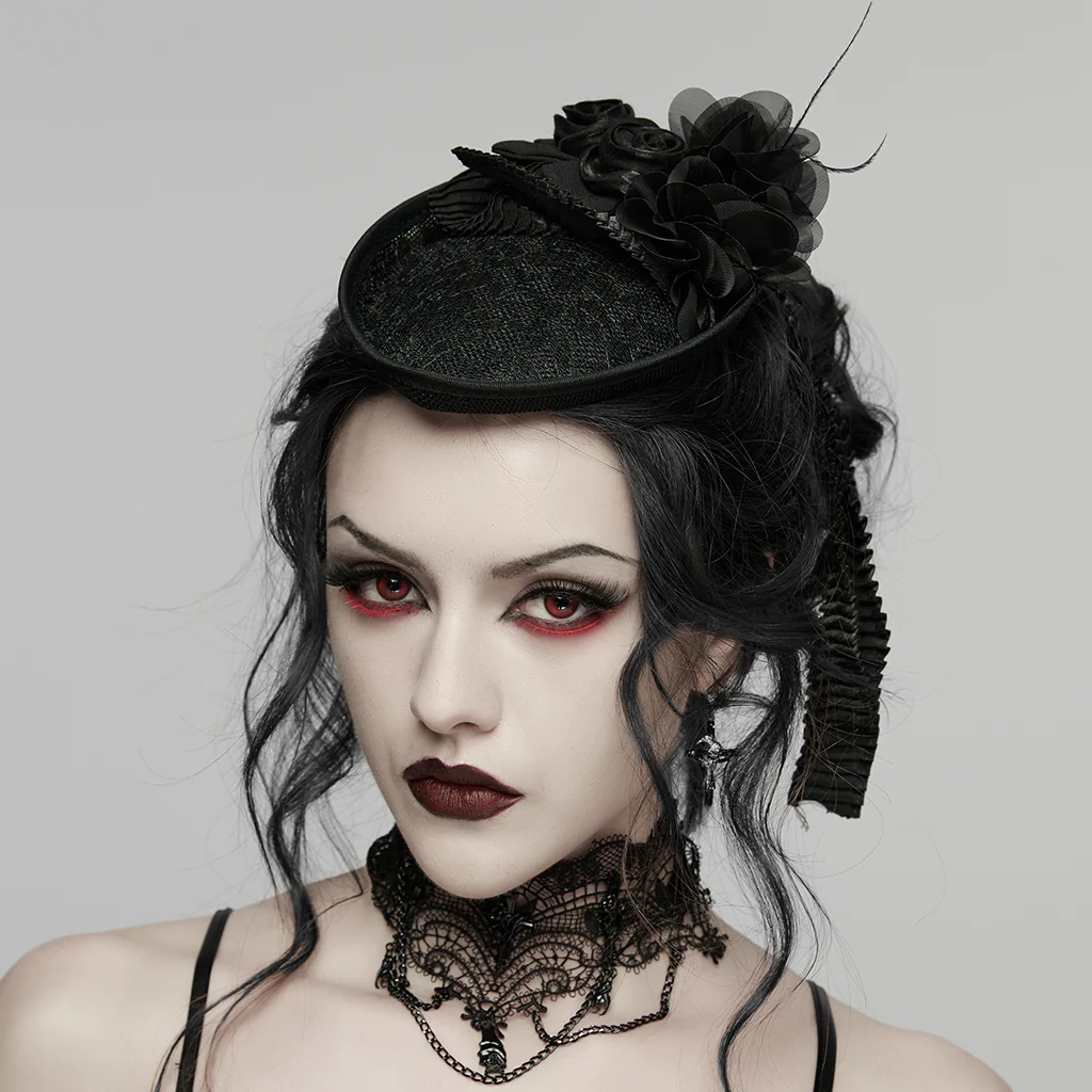 Goth Rose Ribbon Formal Hat - Image 5