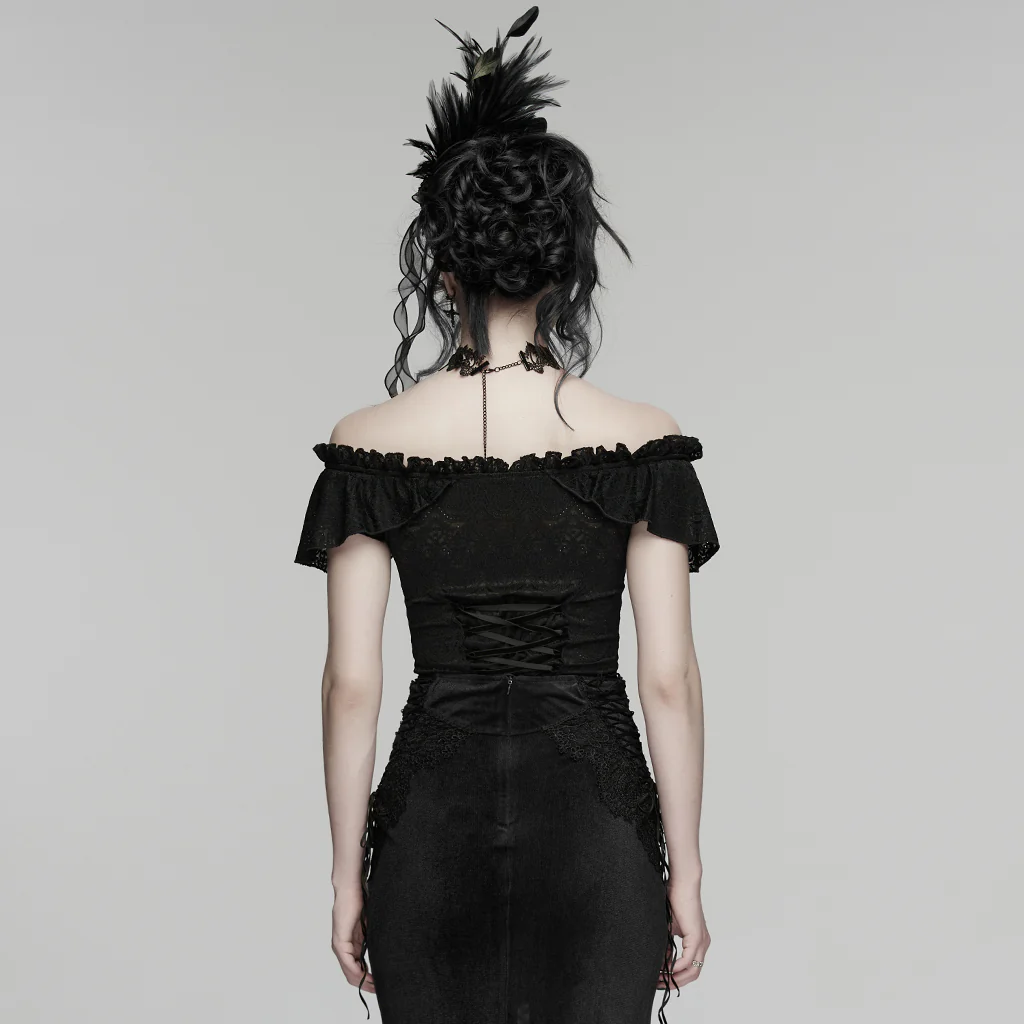 Goth Ruffle Off shoulder T-shirt - Image 6