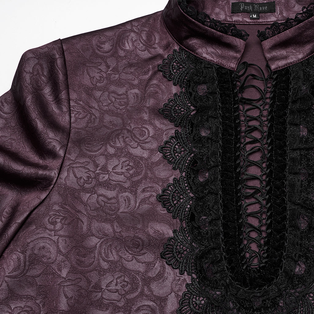 Goth stand up collar dark rose shirt - Image 8