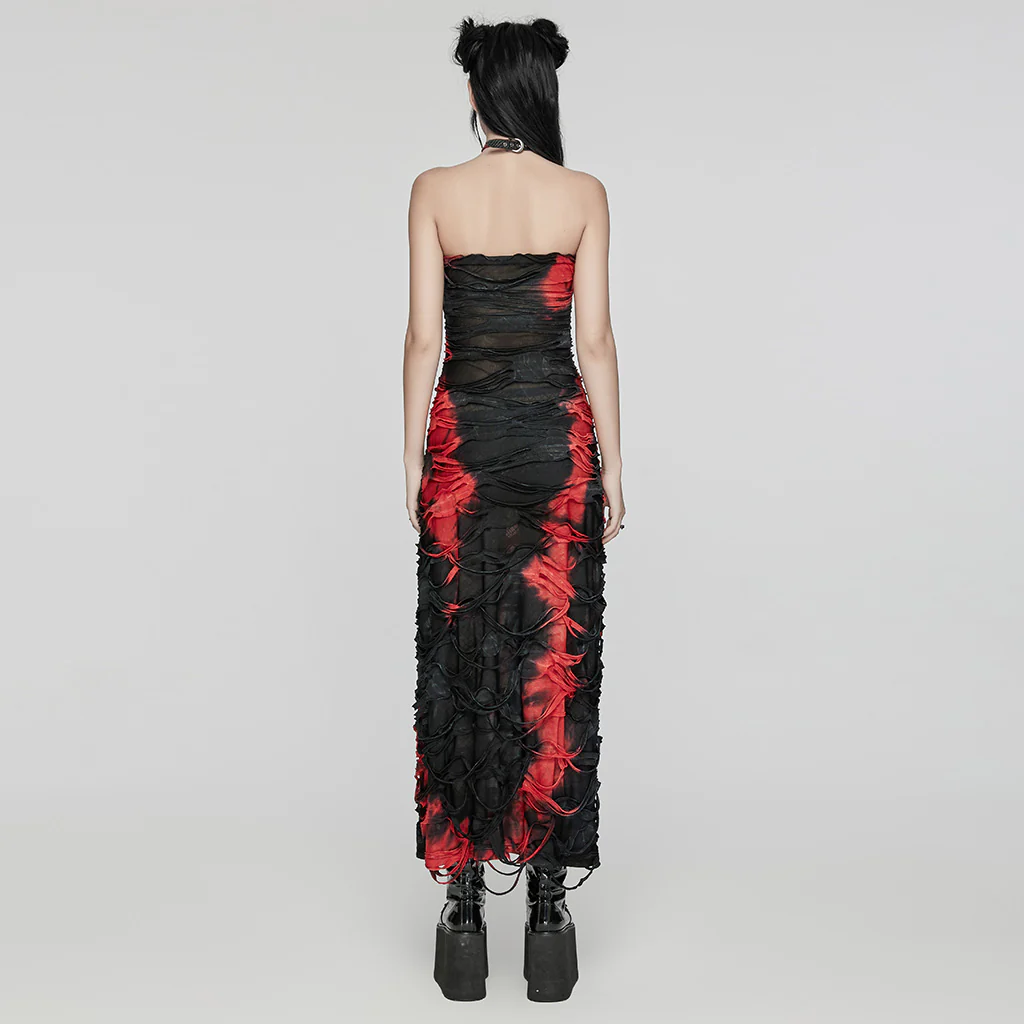 Goth strapless tie-dyed long dress - Image 10
