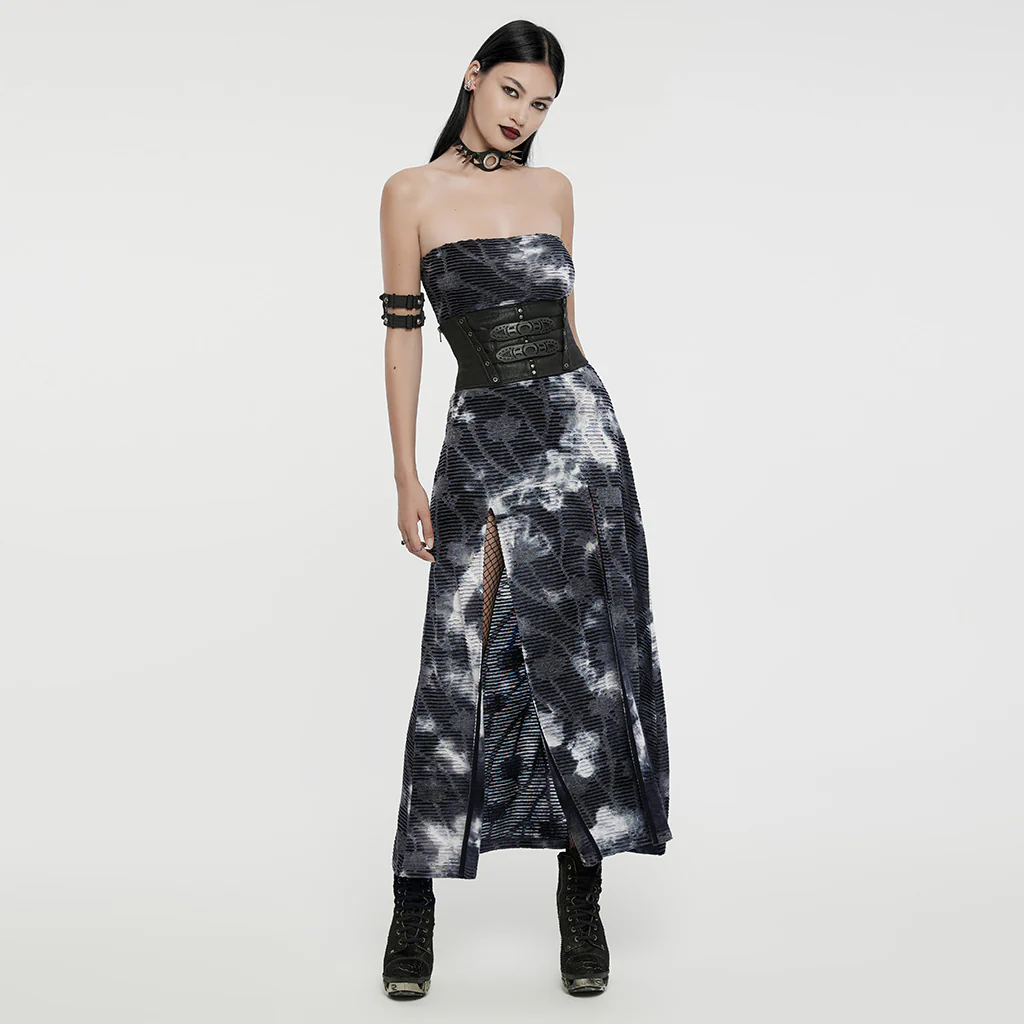 Goth strapless tie-dyed long dress - Image 5