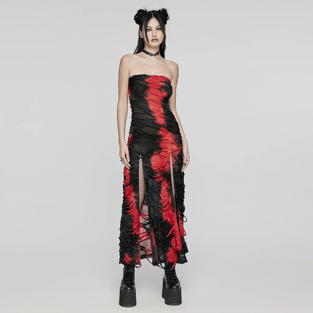 Goth strapless tie-dyed long dress - Image 7