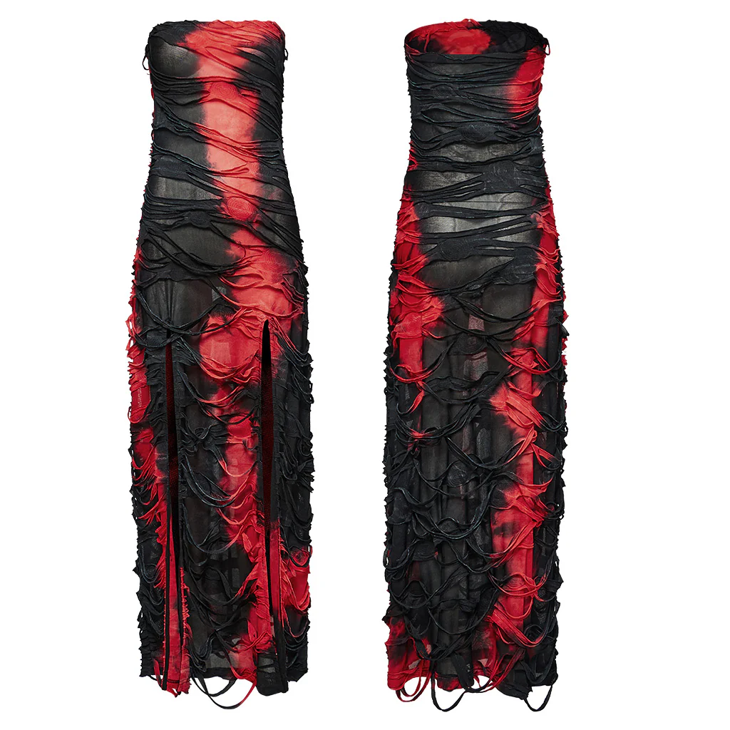 Goth strapless tie-dyed long dress - Image 8