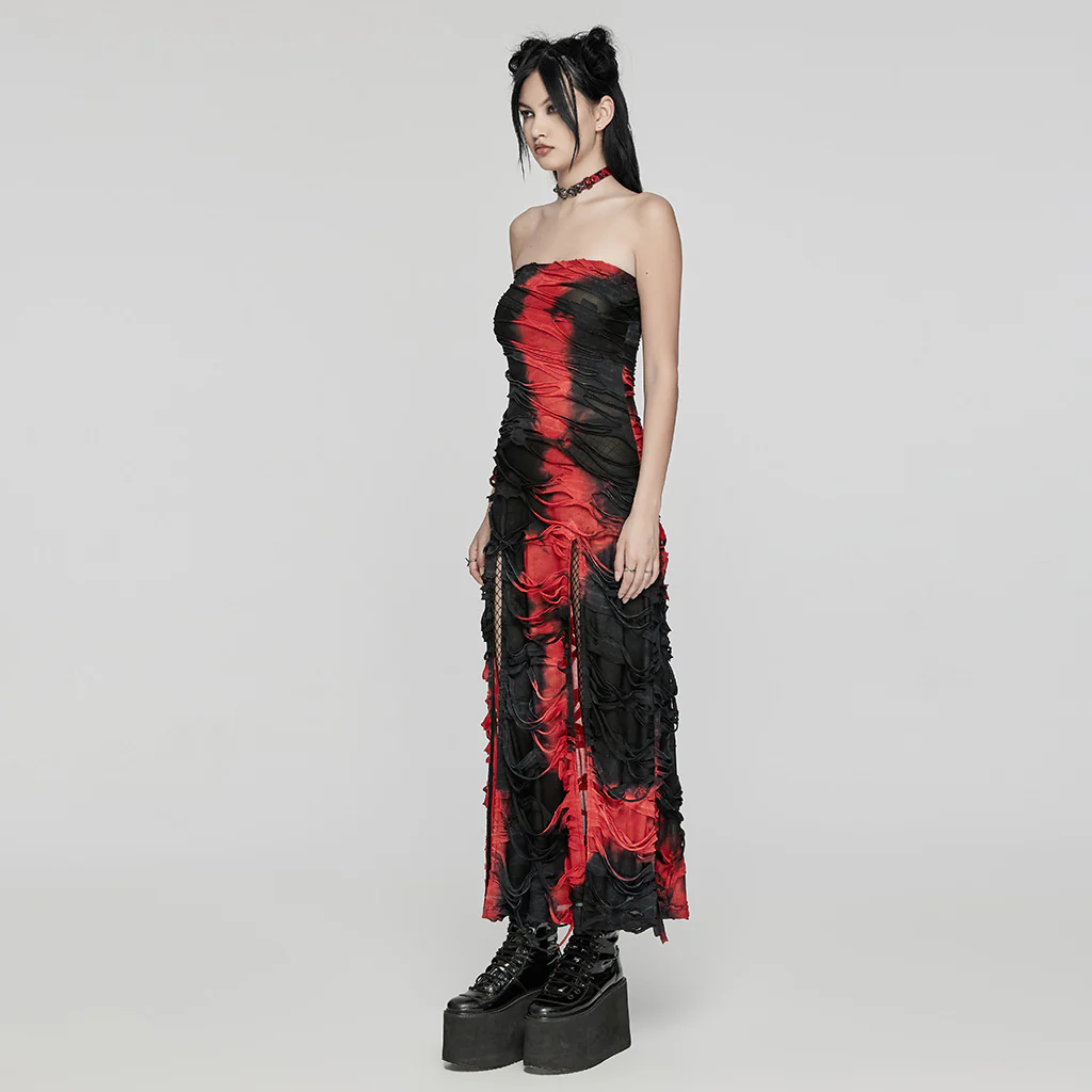 Goth strapless tie-dyed long dress - Image 9