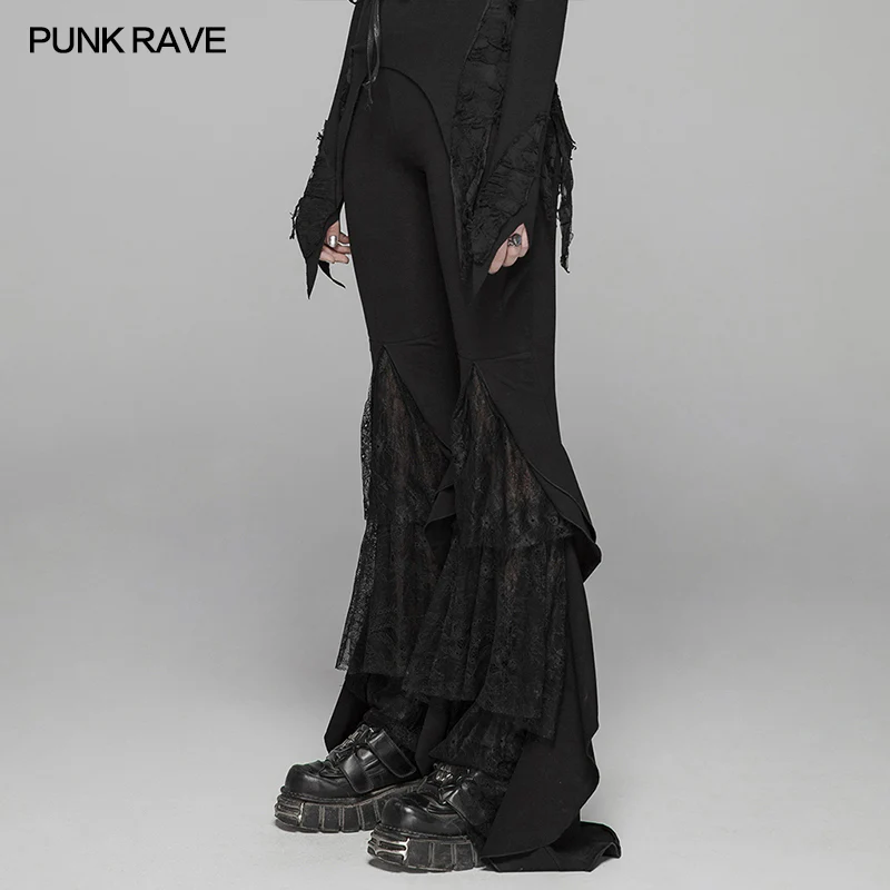 Gothic Big Pendulum Trousers Flared Stitched Lace Pants - Image 2